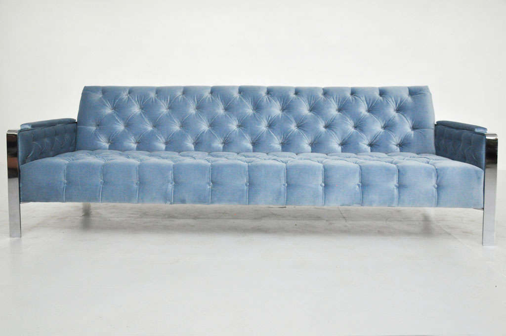 Metal Milo Baughman chrome chesterfield sofa