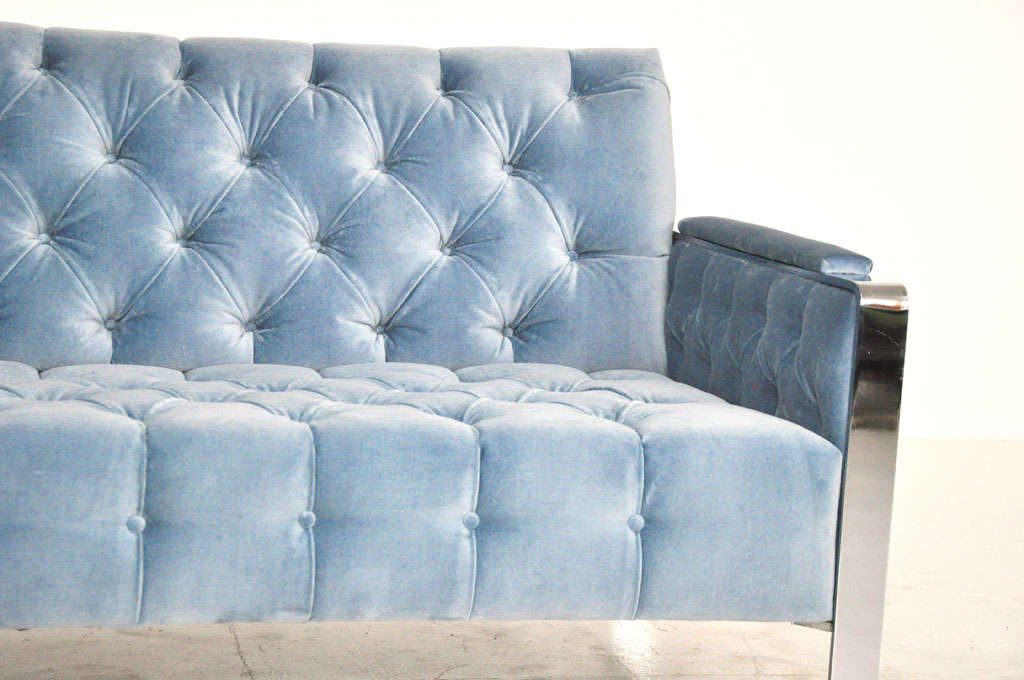 Milo Baughman chrome chesterfield sofa 1