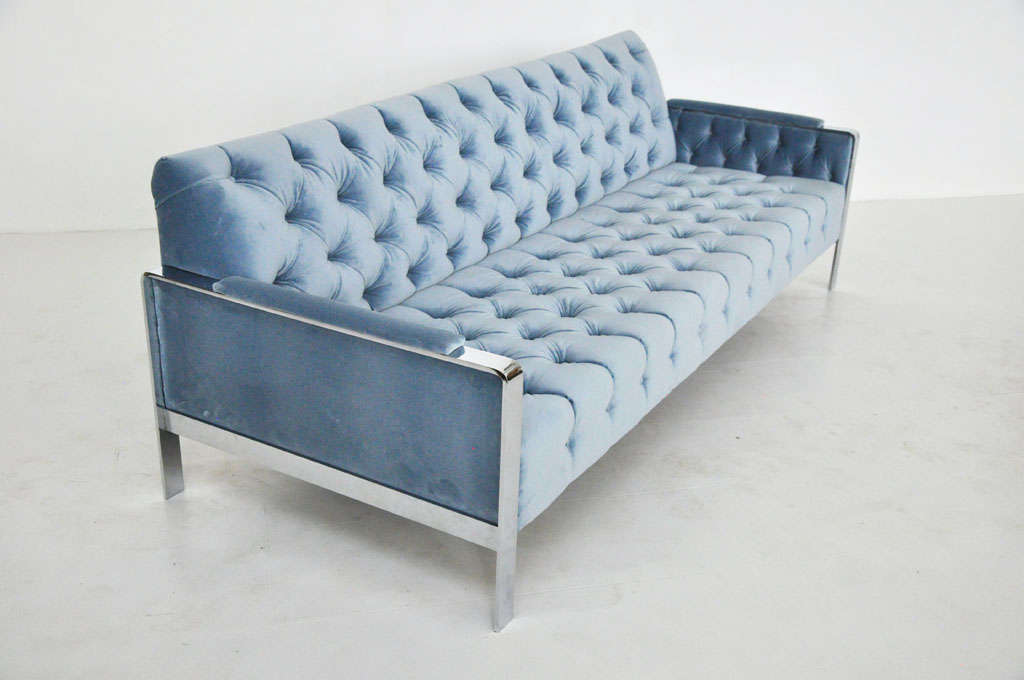 Milo Baughman chrome chesterfield sofa 3
