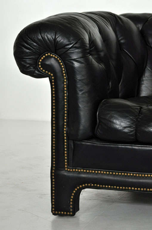 Black Leather Chesterfield Sofa In Excellent Condition In Chicago, IL