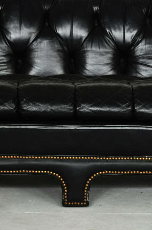 Mid-20th Century Black Leather Chesterfield Sofa