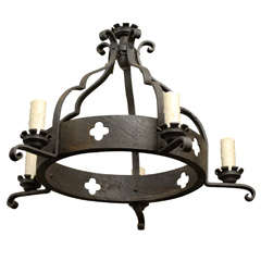 Early 20th Century Five-light Iron Chandelier, Quatrefoil