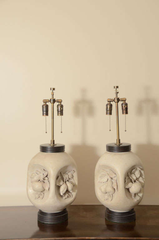 Pair Of Italian Ceramic Fruit Lamps
