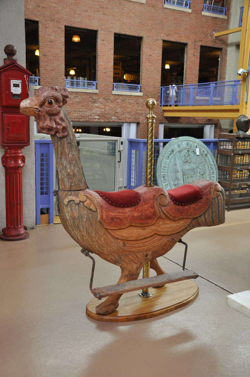 Rare French Two Seat With Step Carousel Rooster/Cockerel With New Mount and Pole
