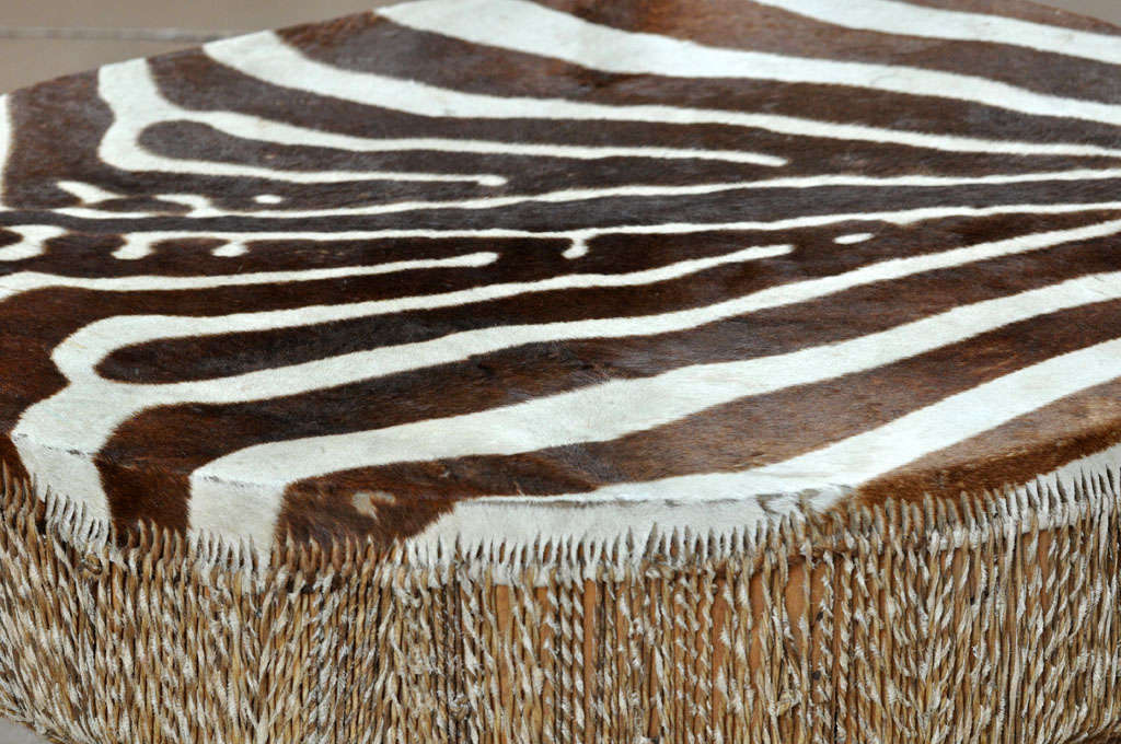 Mid-20th Century Zebra Hide Drum Table