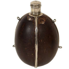 A Continental Silver-Mounted Coconut Flask