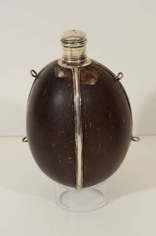 A Continental Silver-Mounted Coconut Flask