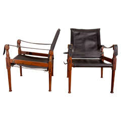 Danish Rosewood and Leather Safari or Campaign Armchairs