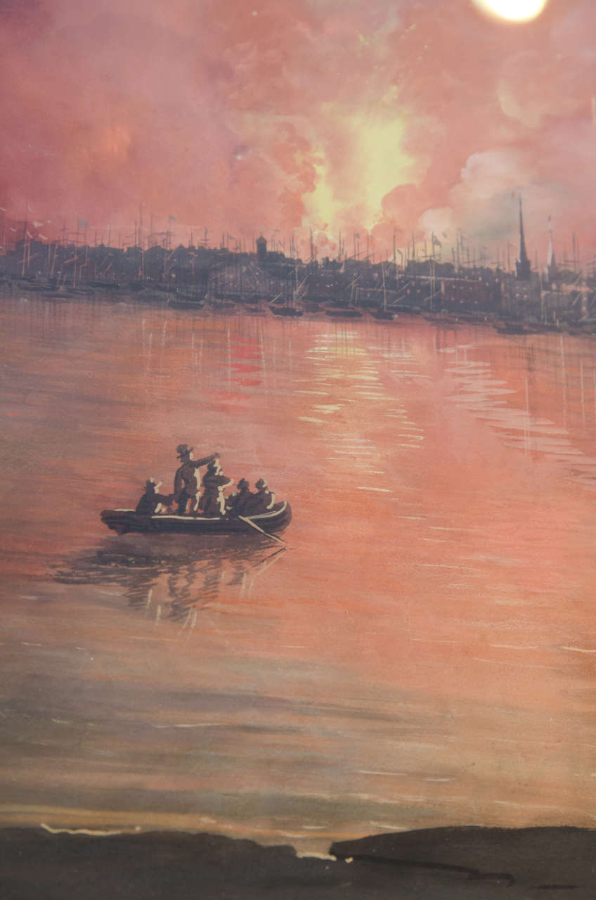 A Remarkable Early 19th-Century Watercolor of the Famous New York Fire of 1835 by Nicolino Calyo For Sale 4