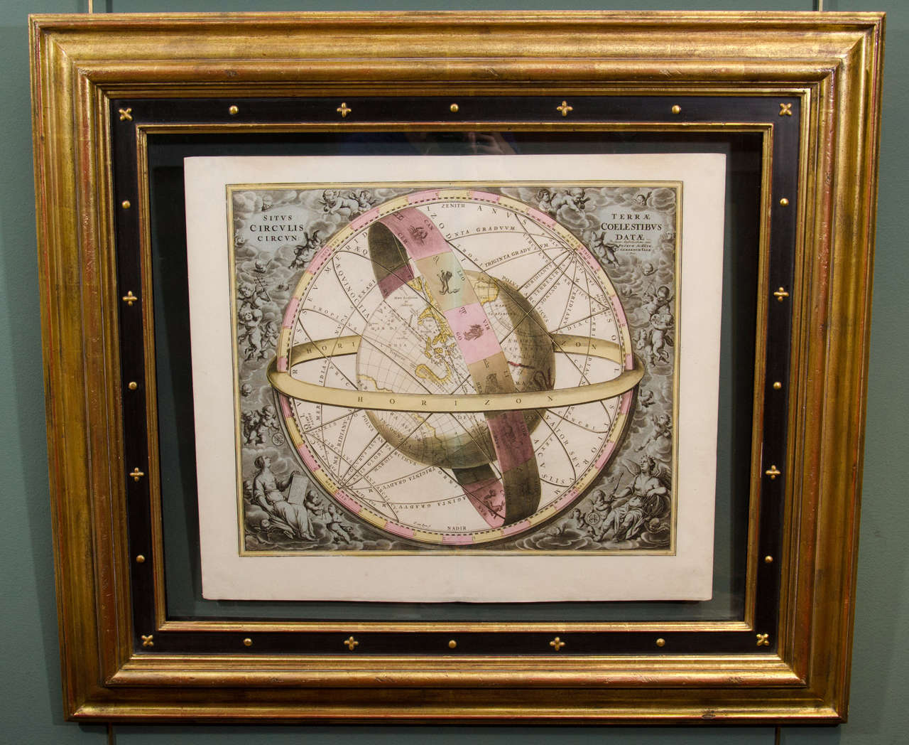 Andreas Cellarius
From Atlas Coelestis seu Harmonia Macrocosmica
Engraving with original hand color
Approximate paper size: 20”x 24”; frame size: 36 1/5” x 32”
Amsterdam, 1708.

   In addition to their lavish aesthetic appeal, the celestial