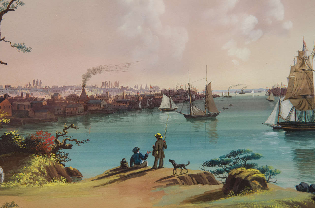 19th Century A Nineteenth Century The East River Looking Southwest by Nicolino Calyo For Sale