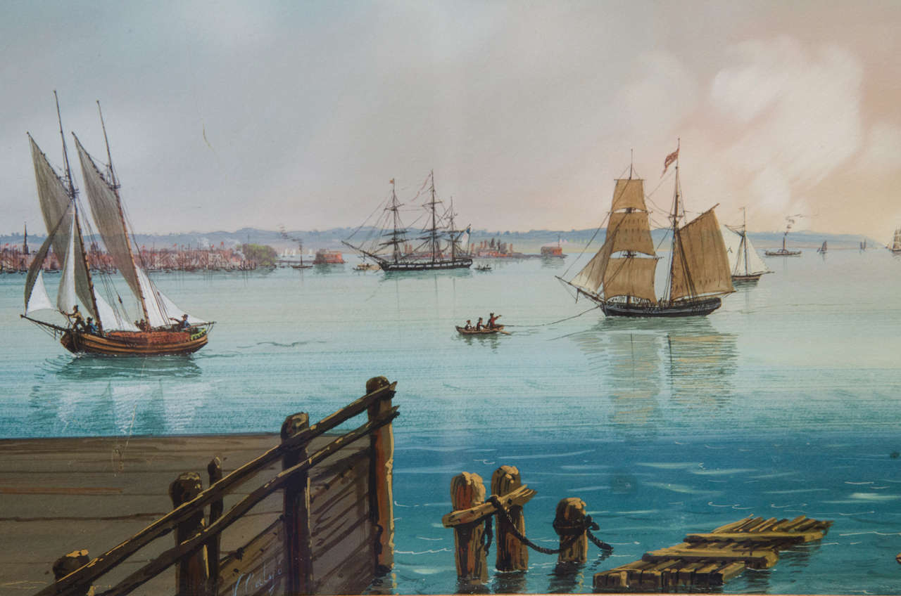 19th Century A Nineteenth Century View of Lower New York from Jersey City by Nicolino Calyo For Sale