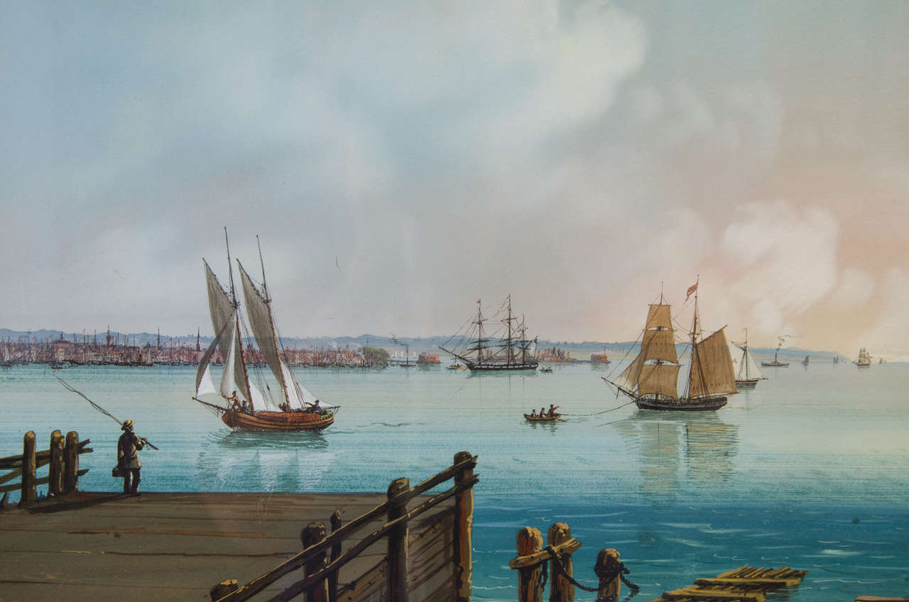 A Nineteenth Century View of Lower New York from Jersey City by Nicolino Calyo For Sale 2