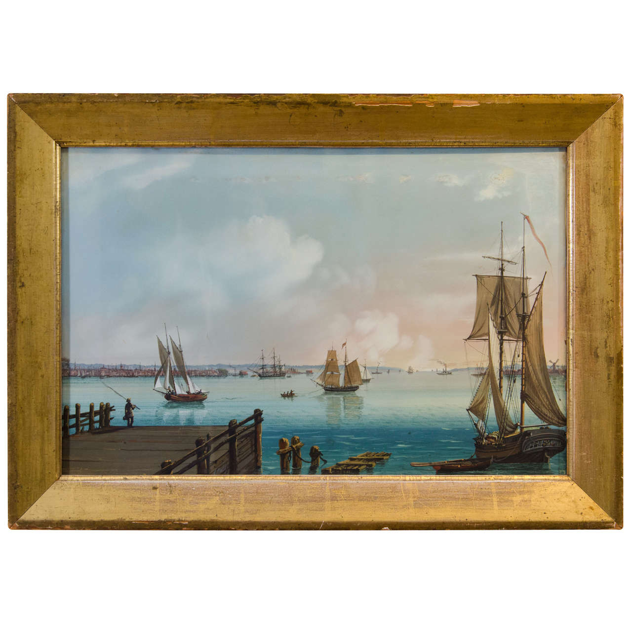 A Nineteenth Century View of Lower New York from Jersey City by Nicolino Calyo For Sale