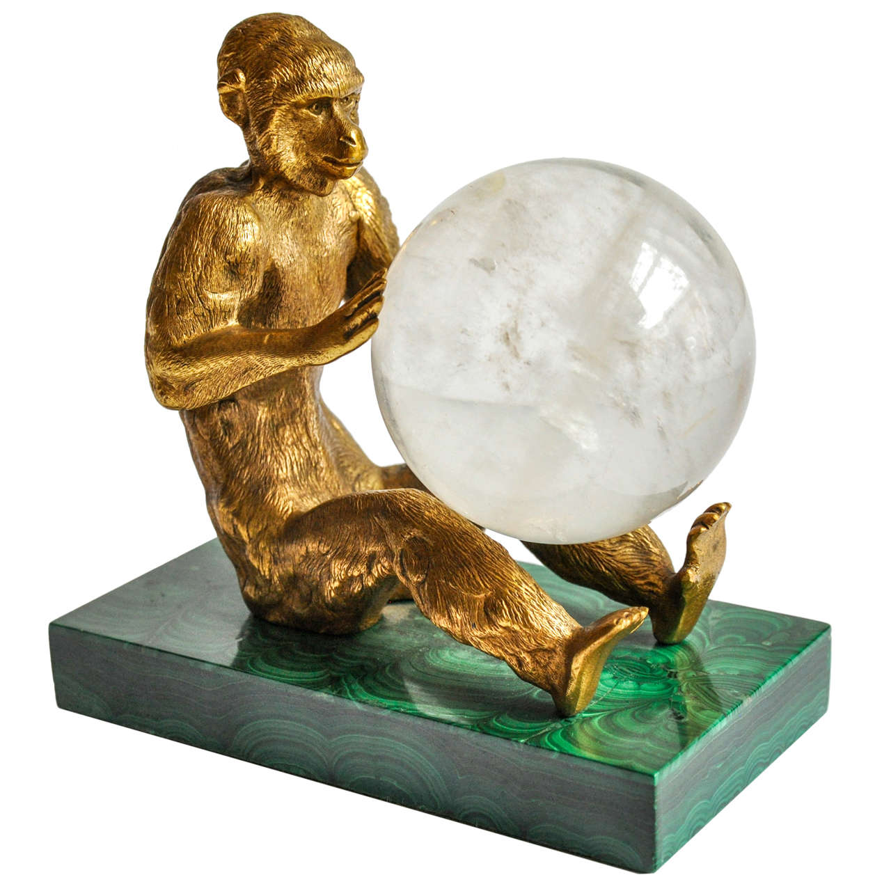 Gilded Monkey w/Malachite Desk Ornament at 1stdibs