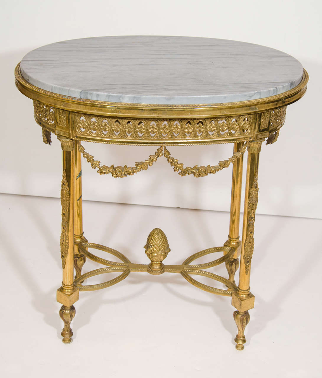 Antique Rare French Louis XVI gilt bronze & marble center table, 19th century