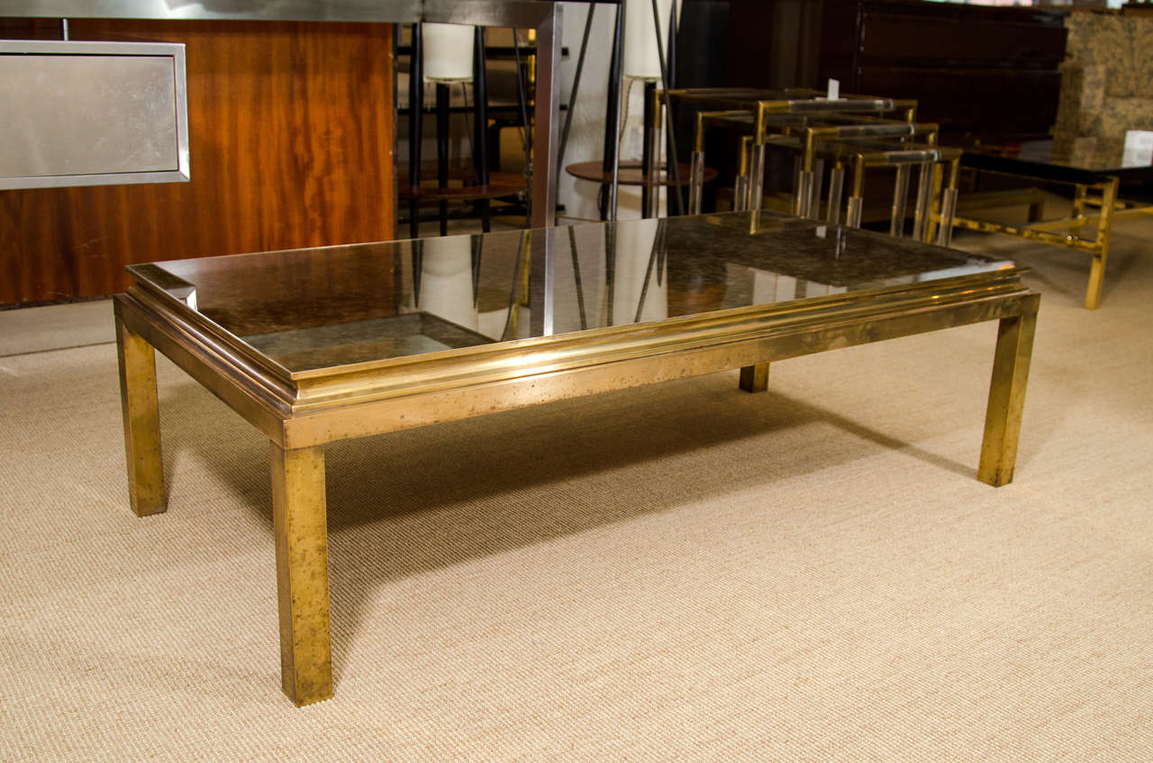 Mid-Century Modern A Jansen Black Mirrored and Bronze Base Coffee Table