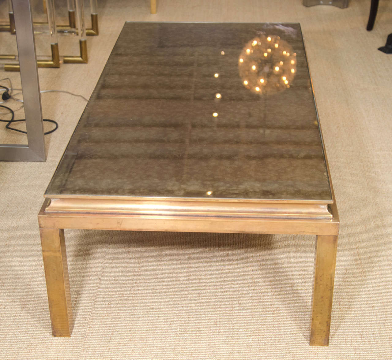 Mid-20th Century A Jansen Black Mirrored and Bronze Base Coffee Table
