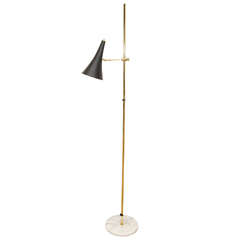 An Italian Brass Standing Lamp w a Marble Base and Black Shade