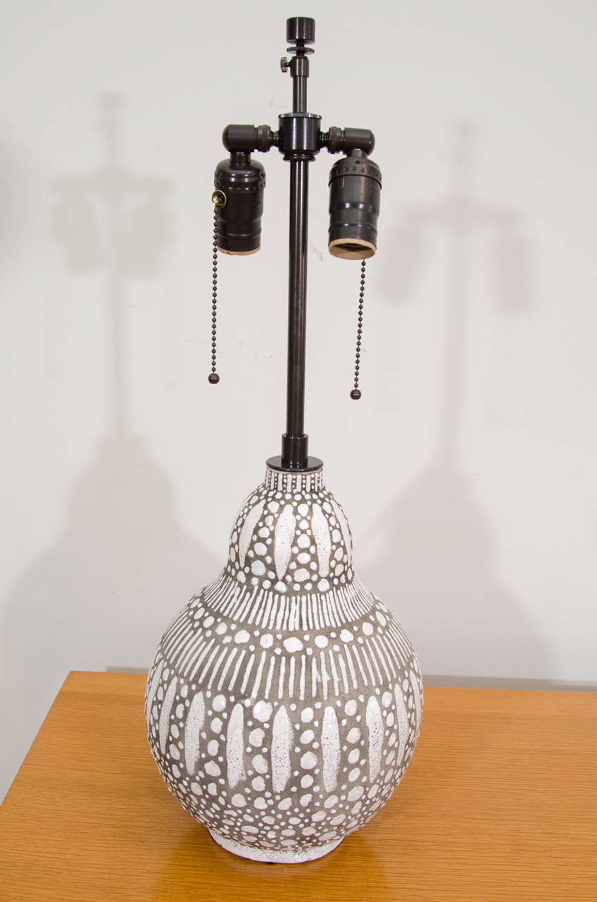 Brown and White Vase Lamp, Signed Raoul Lachenal