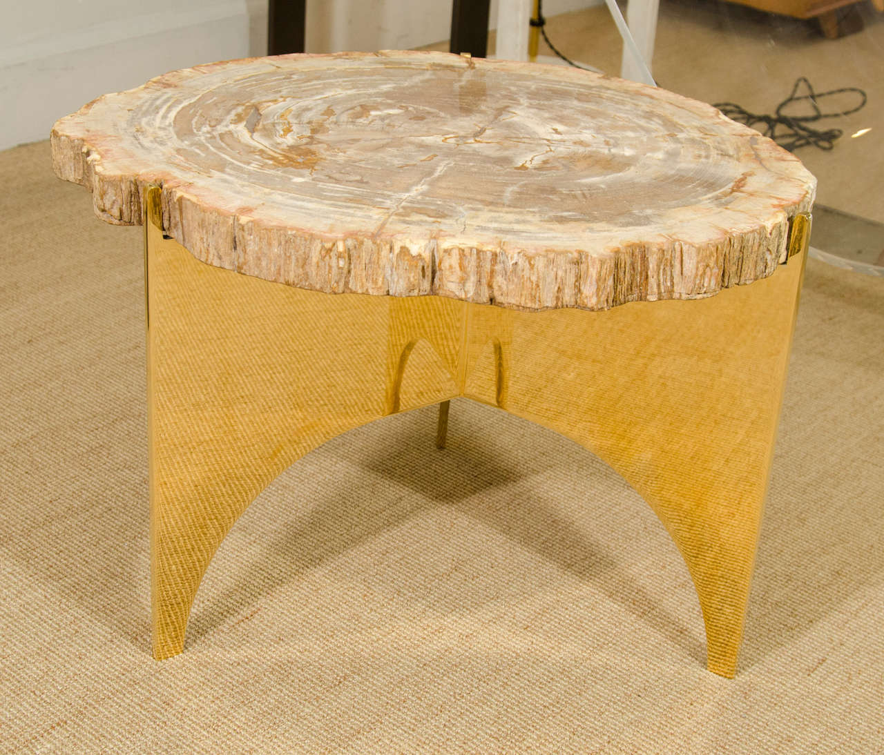 American A Petrified Wood and Bronze Occasional Table