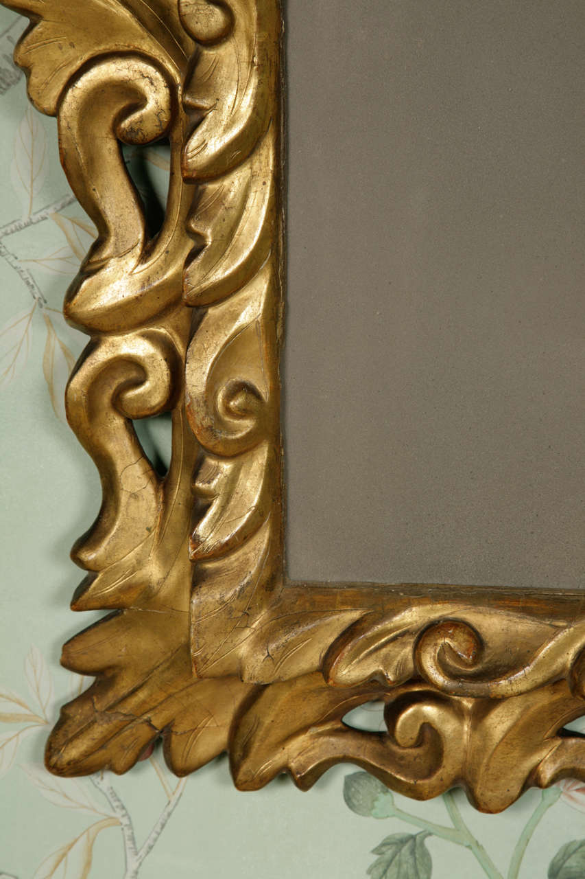 Baroque Mid-18th Century Italian Carved Mirror Featuring Original Gilding