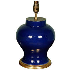 Antique Chinese Powder Blue Porcelain Baluster Vase, lamped with Gilt Wood Base