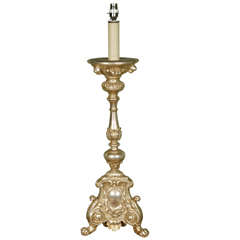 Large Silver Gilt Louis XVI Style Altar Candlestick Lamp