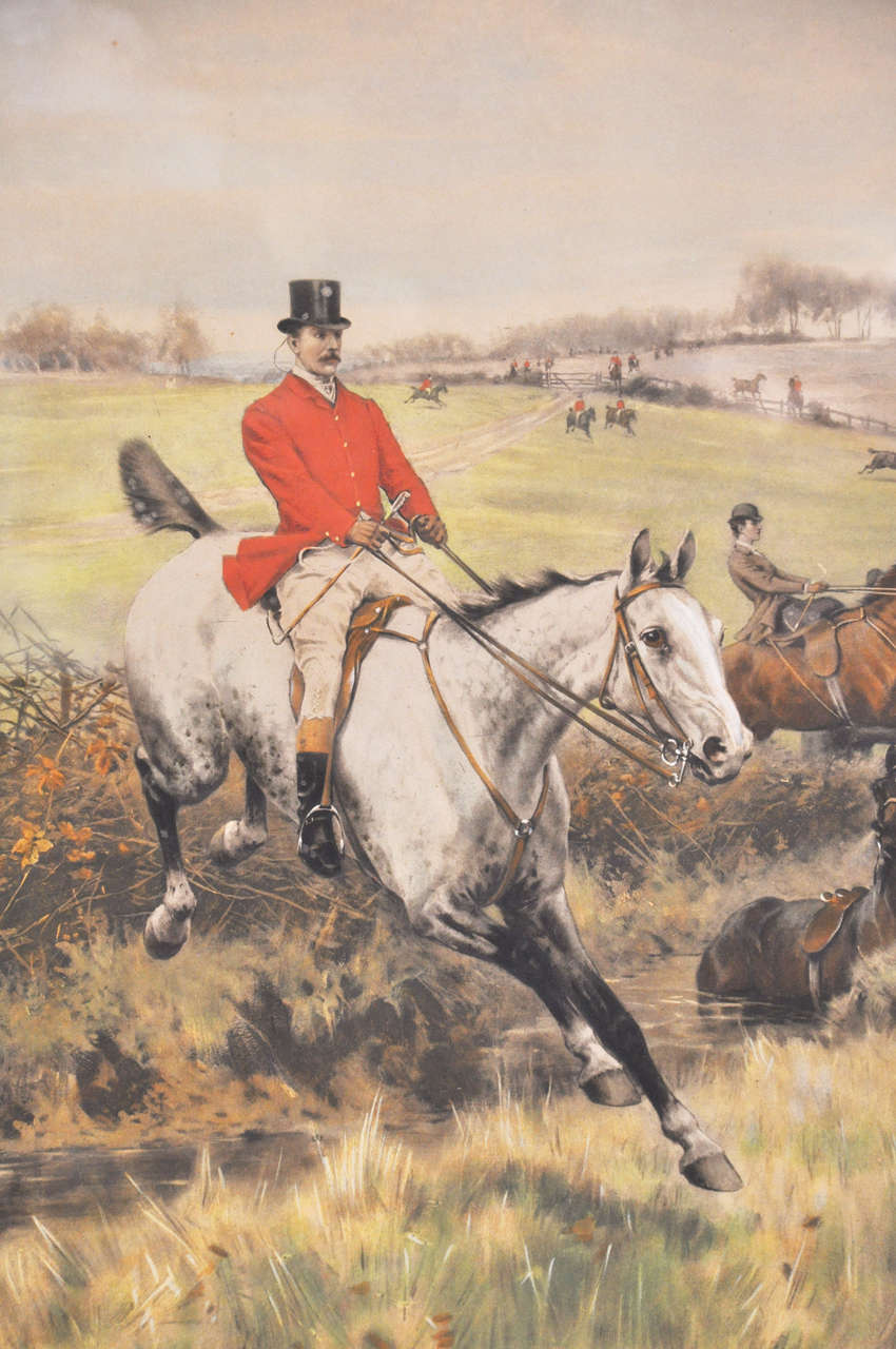An extraordinary detailed pair of signed lithographs signed, and numbered in upper right hand corner. 189 by C. Klackner, New York. The original artist, Thomas Blinks, was famous for his colorful, intricate detailed hunt scenes that exhibited his