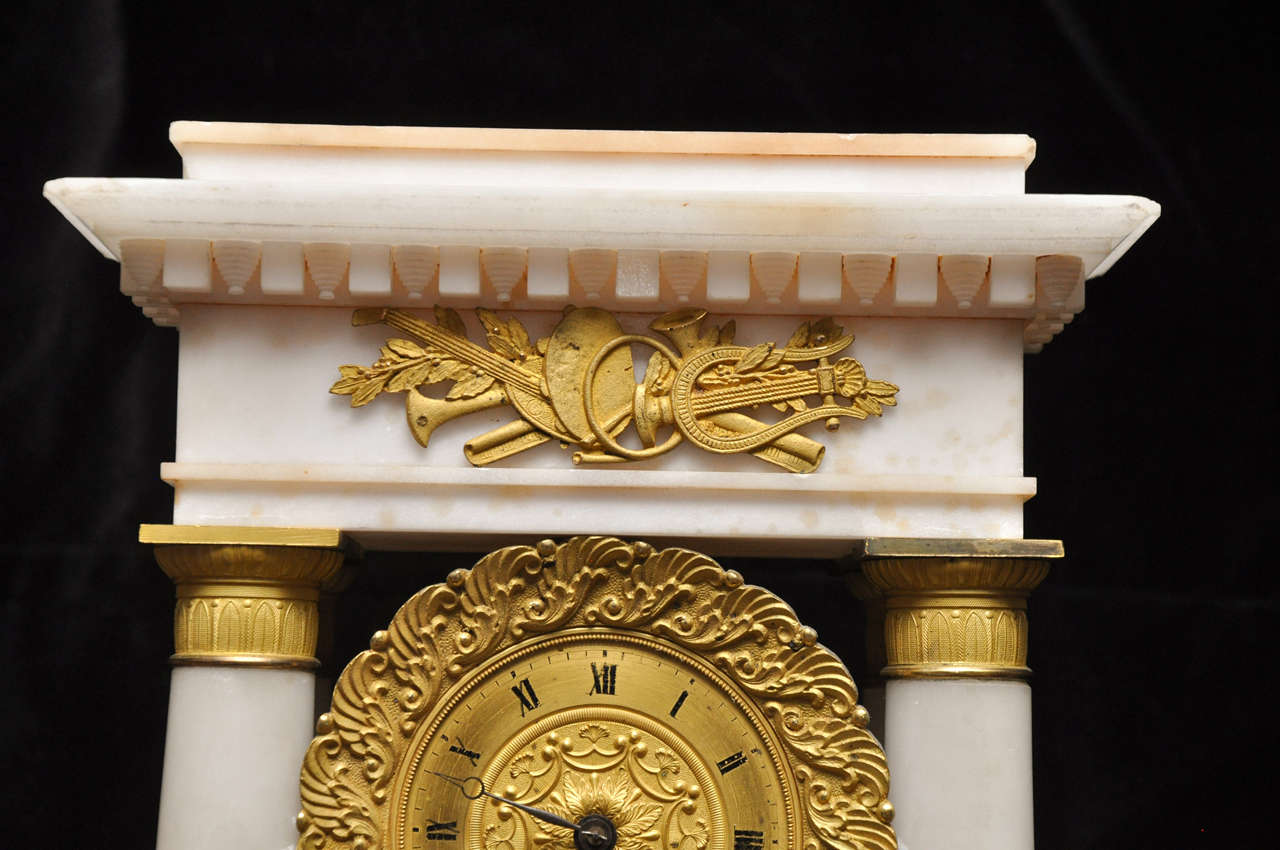 French Louis Philippe Period Alabaster and Gilt Bronze Portico Clock, France, 1840 For Sale