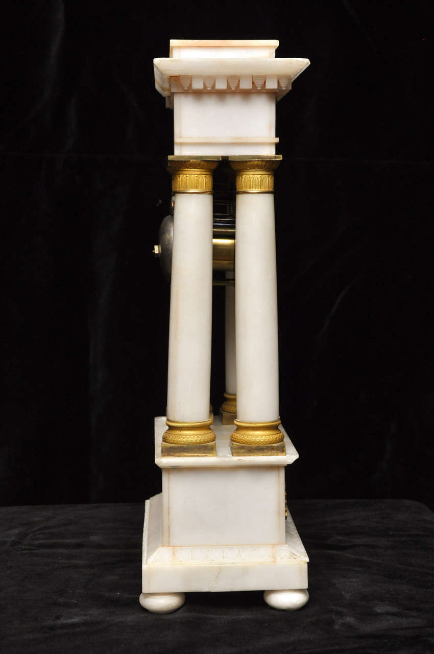 Louis Philippe Period Alabaster and Gilt Bronze Portico Clock, France, 1840 In Excellent Condition For Sale In Chicago, IL