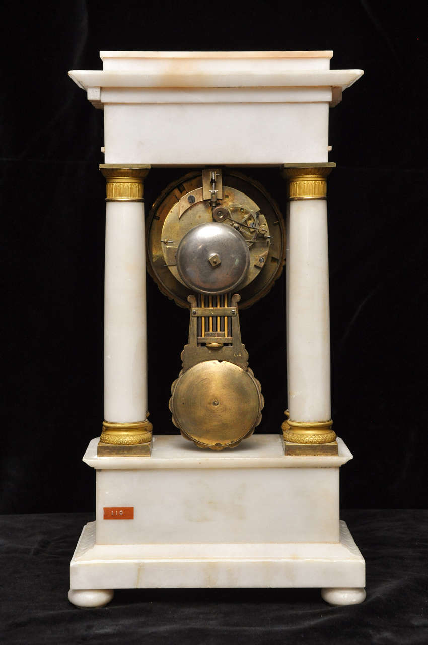19th Century Louis Philippe Period Alabaster and Gilt Bronze Portico Clock, France, 1840 For Sale