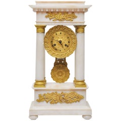 Louis Philippe Period Alabaster and Gilt Bronze Portico Clock, France, 1840
