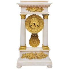 Antique Louis Philippe Period Alabaster and Gilt Bronze Portico Clock, France, 1840