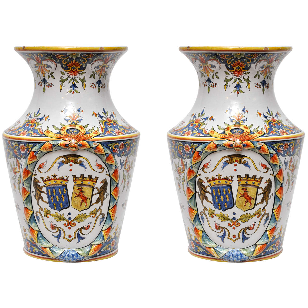 Pair of Antique Rouen Vases For Sale