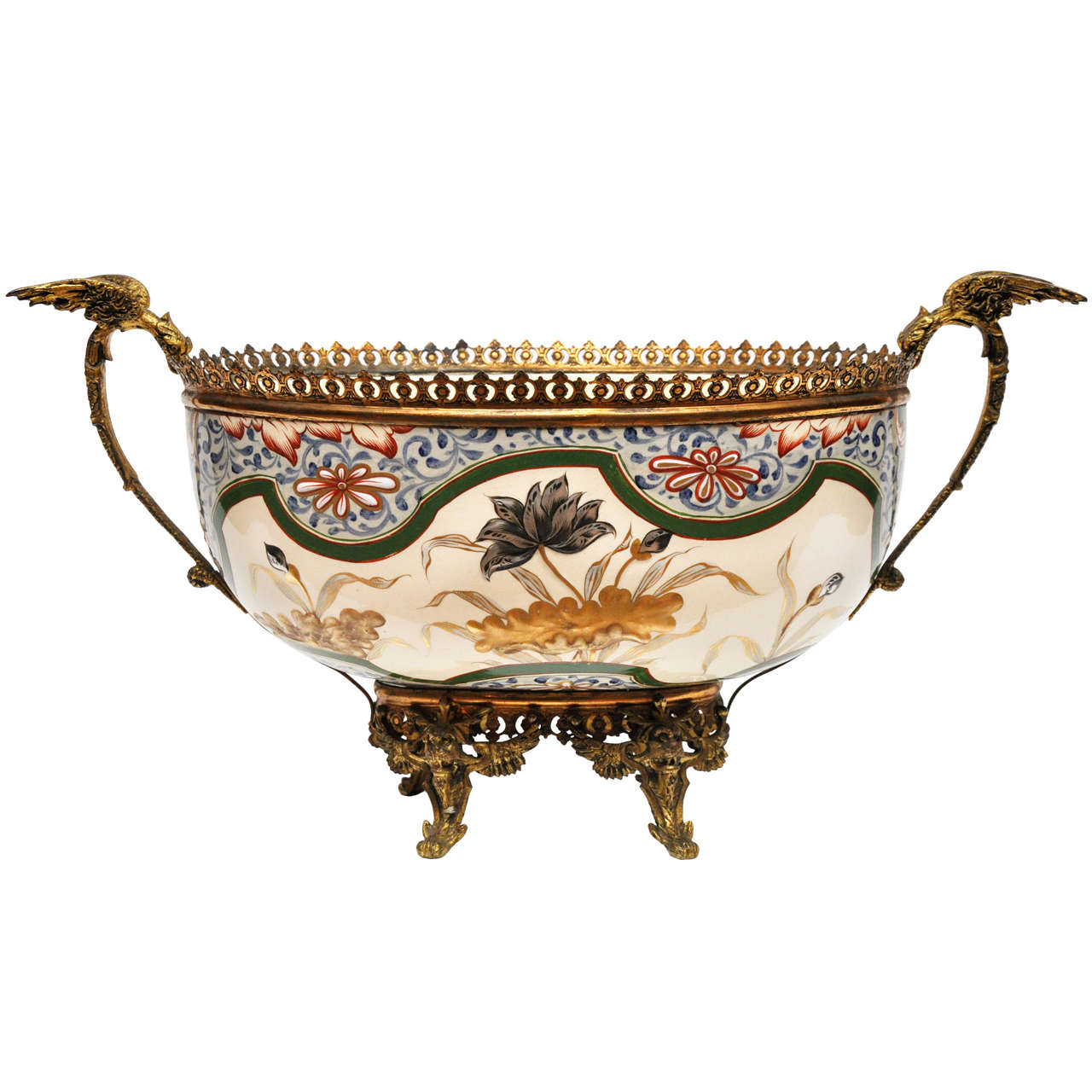 French Antique Porcelain and Gilt Bronze Center Bowl For Sale