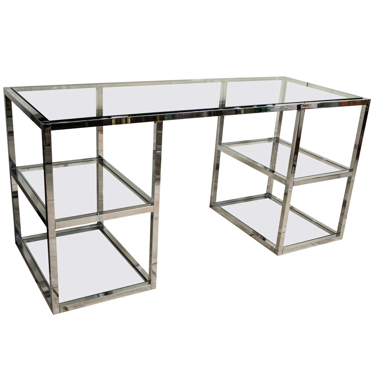 Chrome and glass four shelf desk