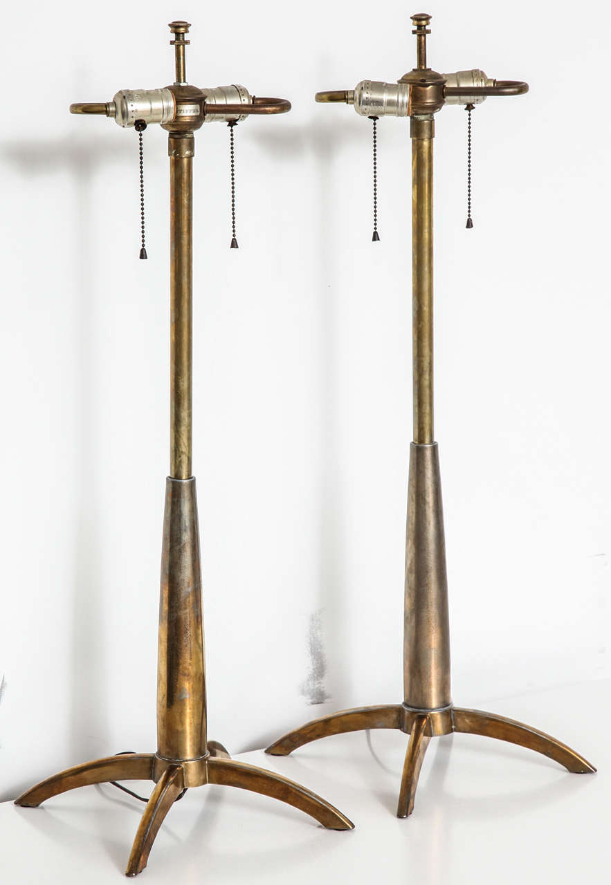 American Pair of Stiffel Rocket Base Lamps in Brass For Sale