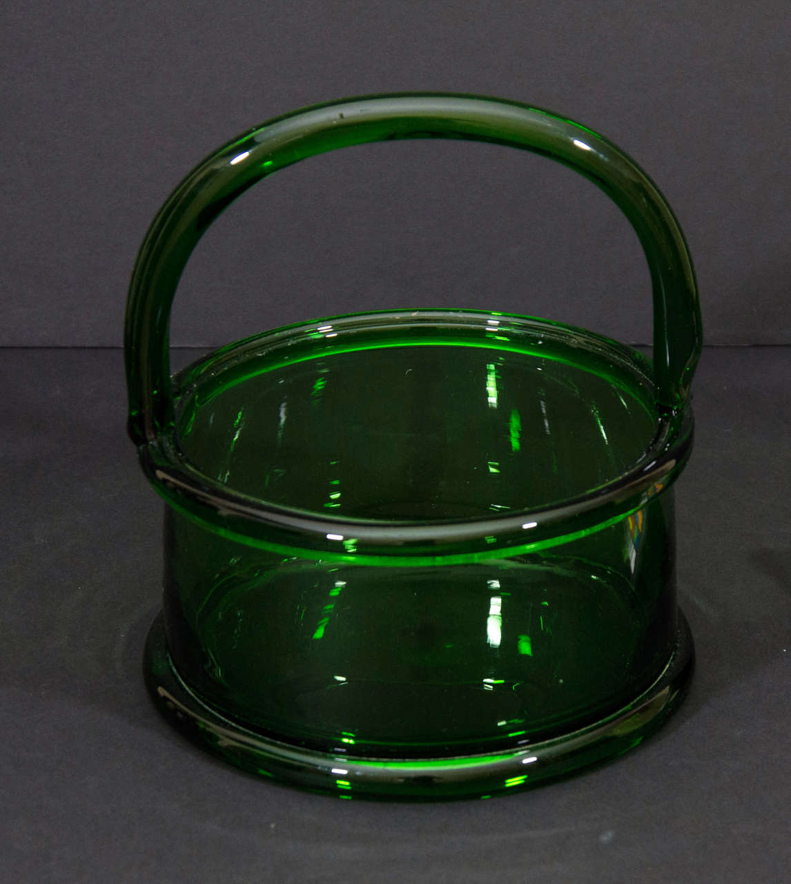 English Hand Blown Green Crystal Basket For Sale