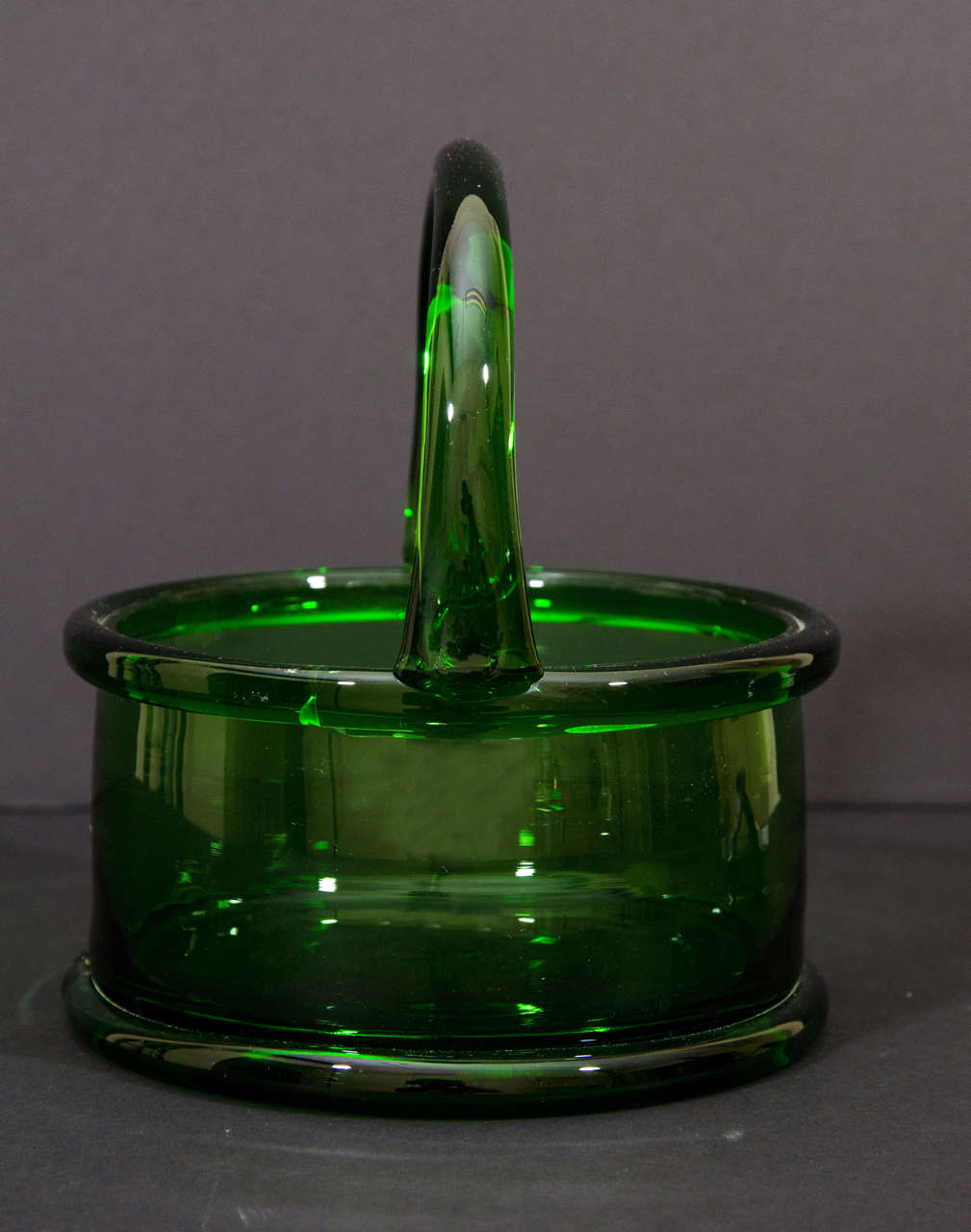 19th Century Hand Blown Green Crystal Basket For Sale