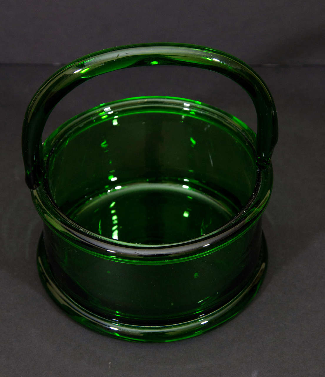 Hand Blown Green Crystal Basket For Sale 1