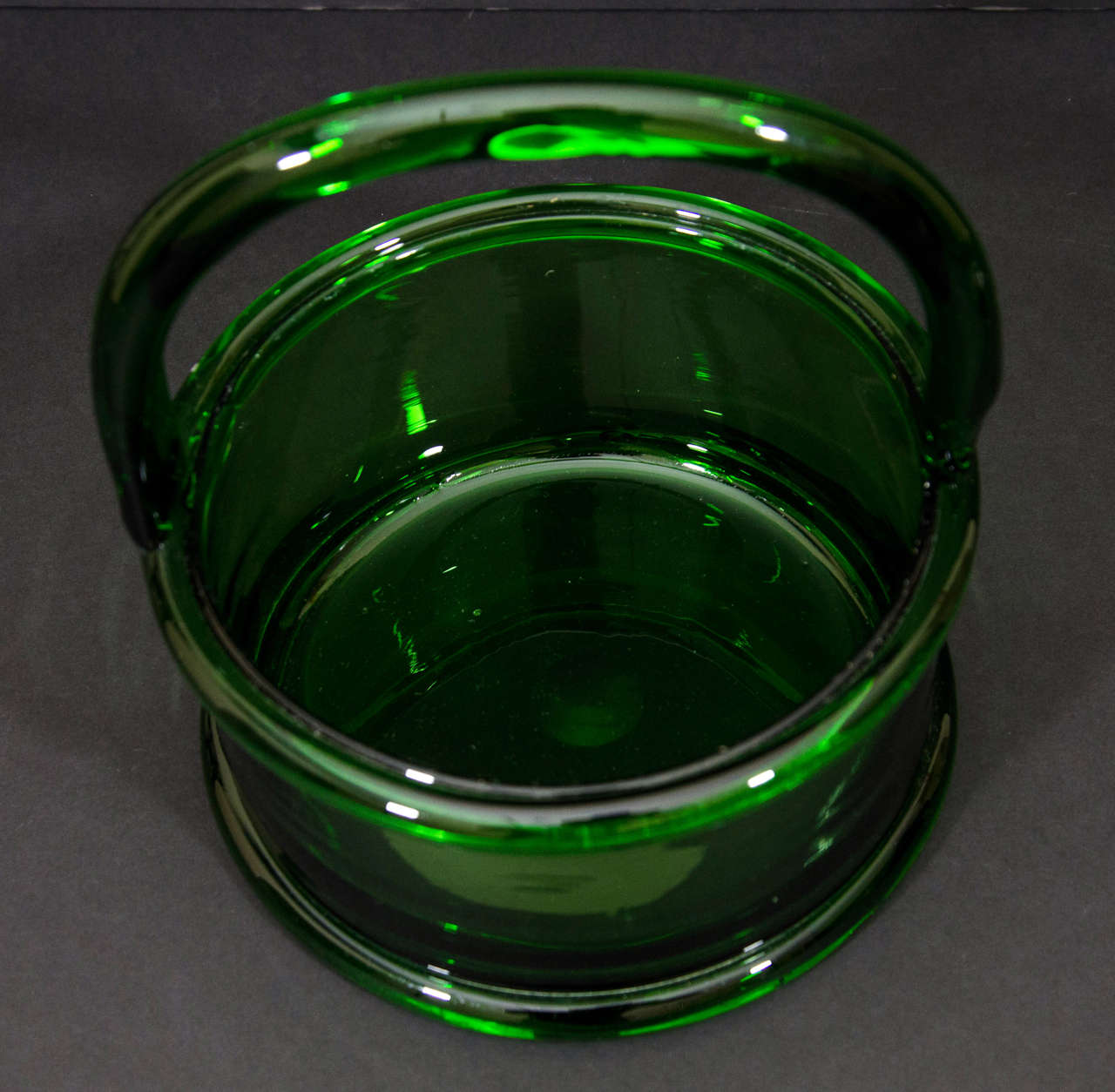 Hand Blown Green Crystal Basket For Sale 2