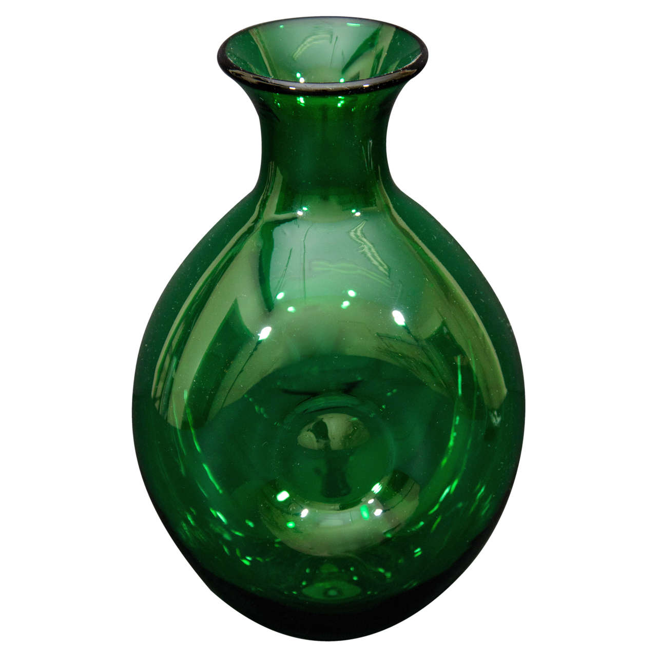 Green Glass Vase by "Blenko" For Sale