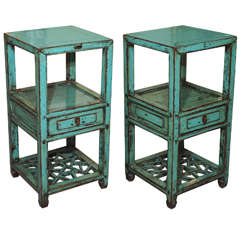 Pair of 19th century Chinese blue lacquer side tables