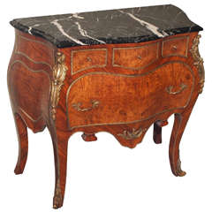 Old French walnut marble top bombe commode