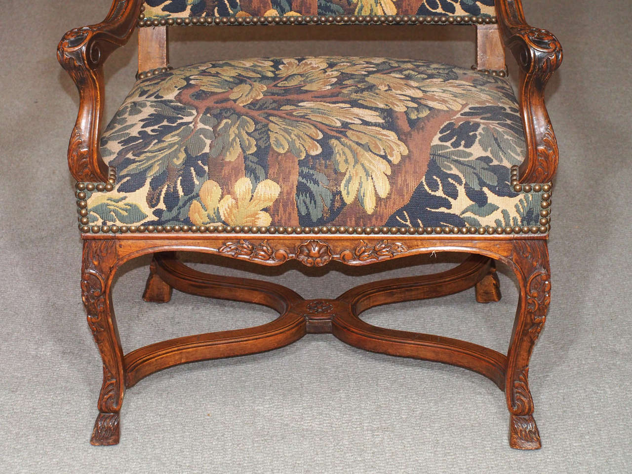 Pair Of Antique French Walnut Upholstered Fauteuils 1