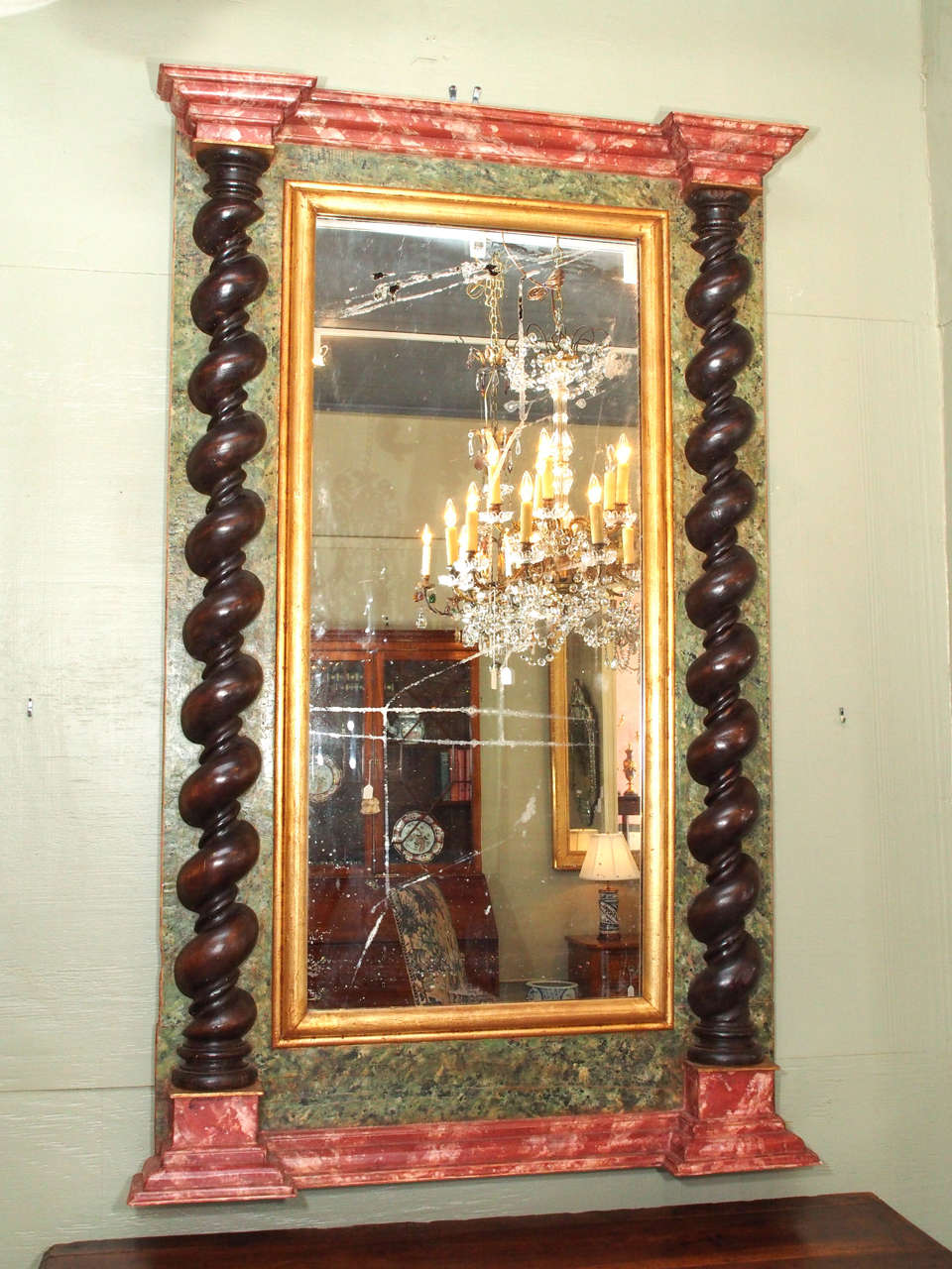 Antique Spanish walnut and "faux bois" mirror