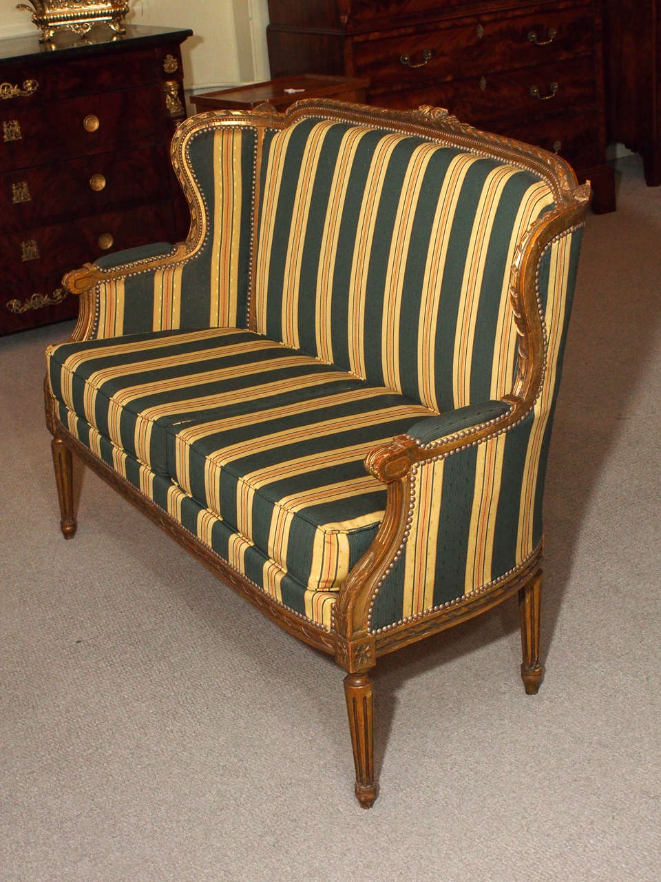 Antique French gold leaf upholstered Louis 16th style canape