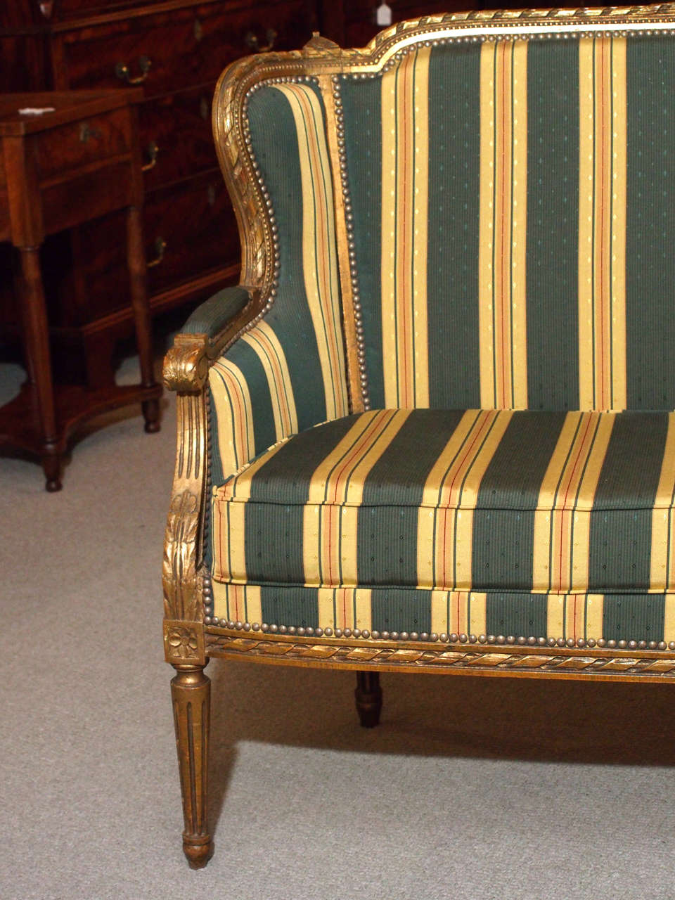 19th Century Antique French Gold Leaf Upholstered Canape