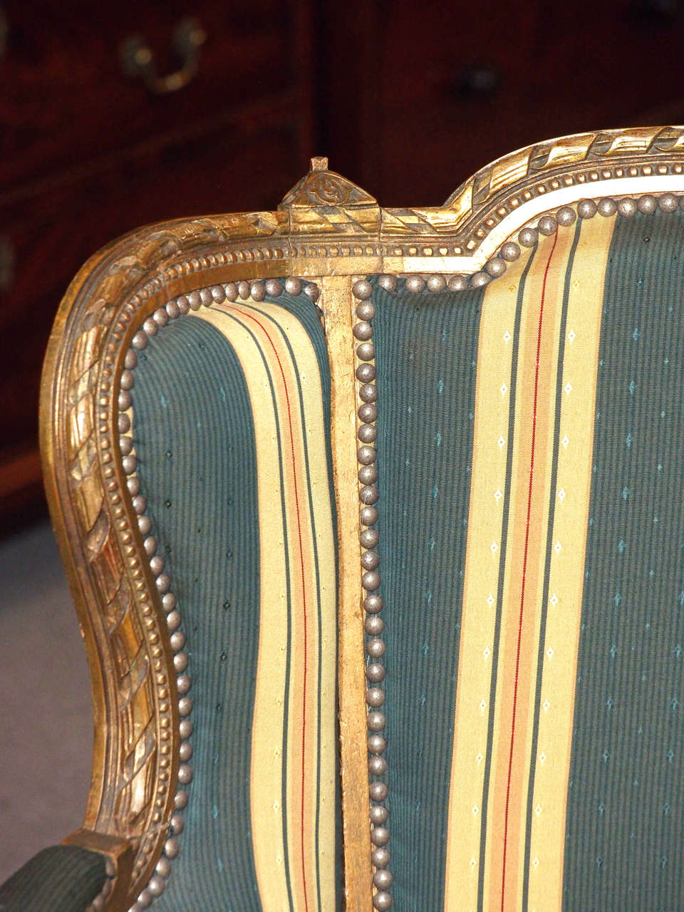 Giltwood Antique French Gold Leaf Upholstered Canape
